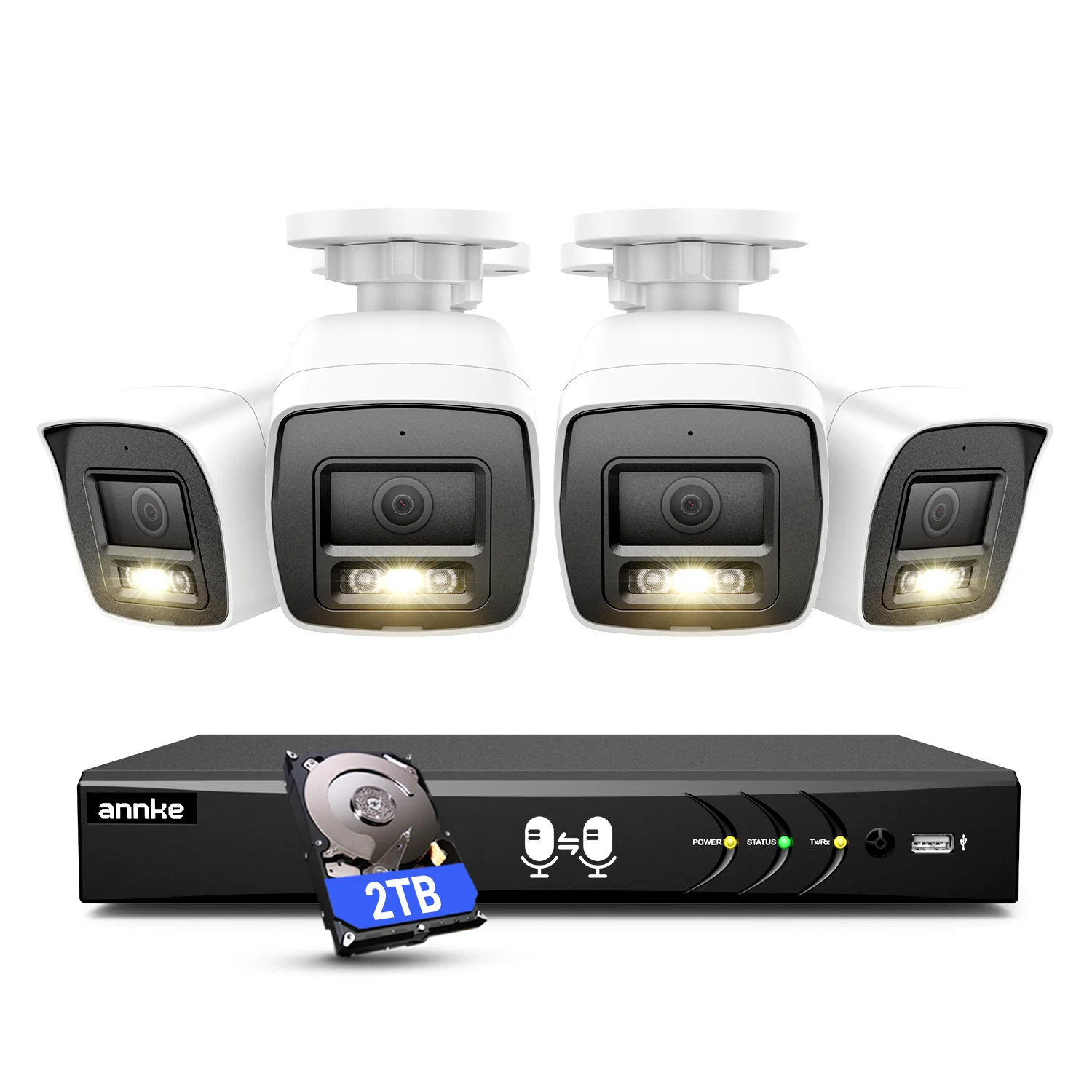ANNKE 2MP Security Camera System, H.265+ 8CH 3K DVR, 4pcs 1080P Two-Way Audio CCTV White Wired Cams with Color Night Vision, AI Motion Detection, Smart AcuSearch, IP67, 2TB HDD for Surveillance
