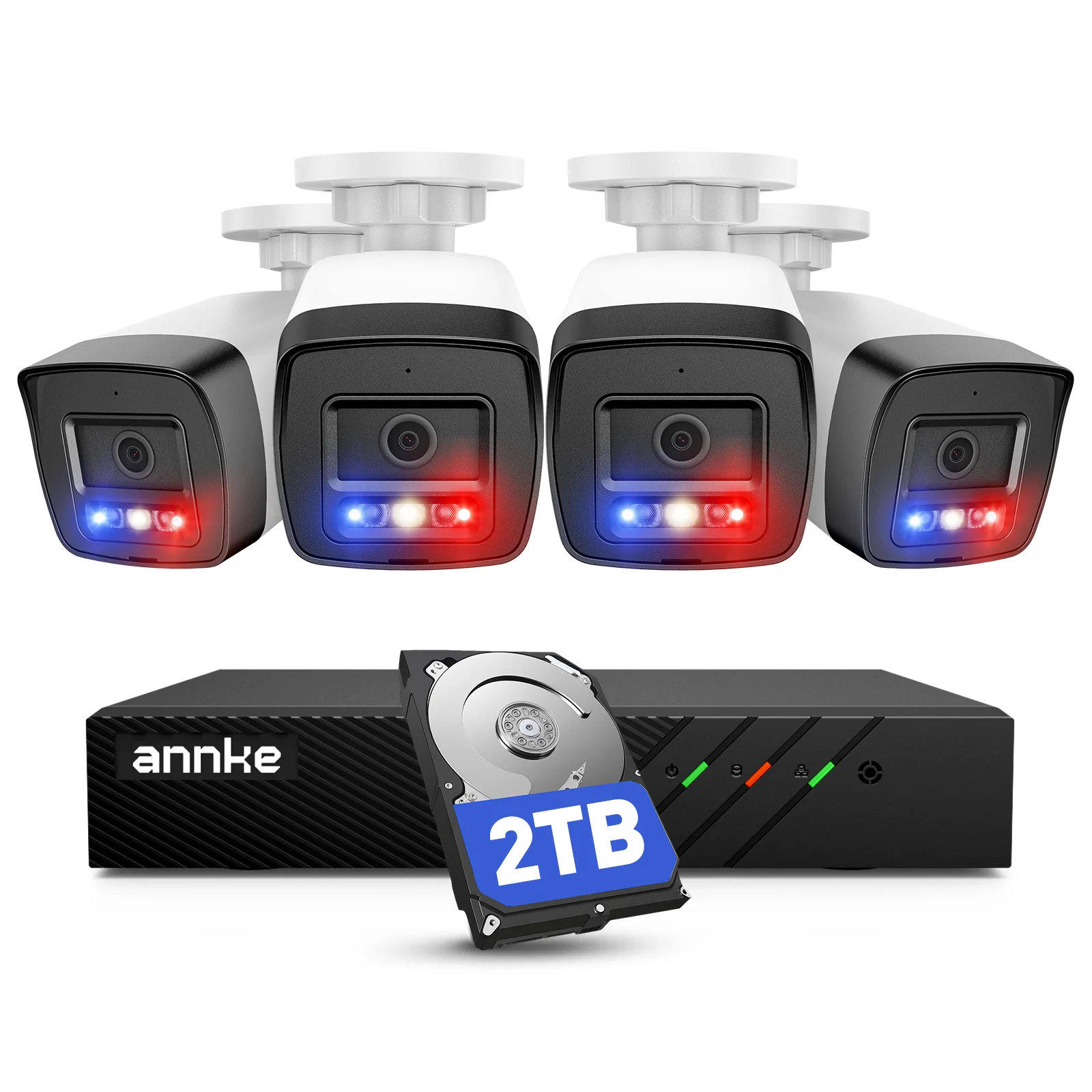 ANNKE 3K PoE CCTV Camera System Outdoor, 4x Wired Bullet Security IP Camera with Spotlights Human/Vehicle Detection, Color Night Vision, 8CH 4K NVR 2TB Hard Drive for 24/7 Audio Recording, 2 Way Audio