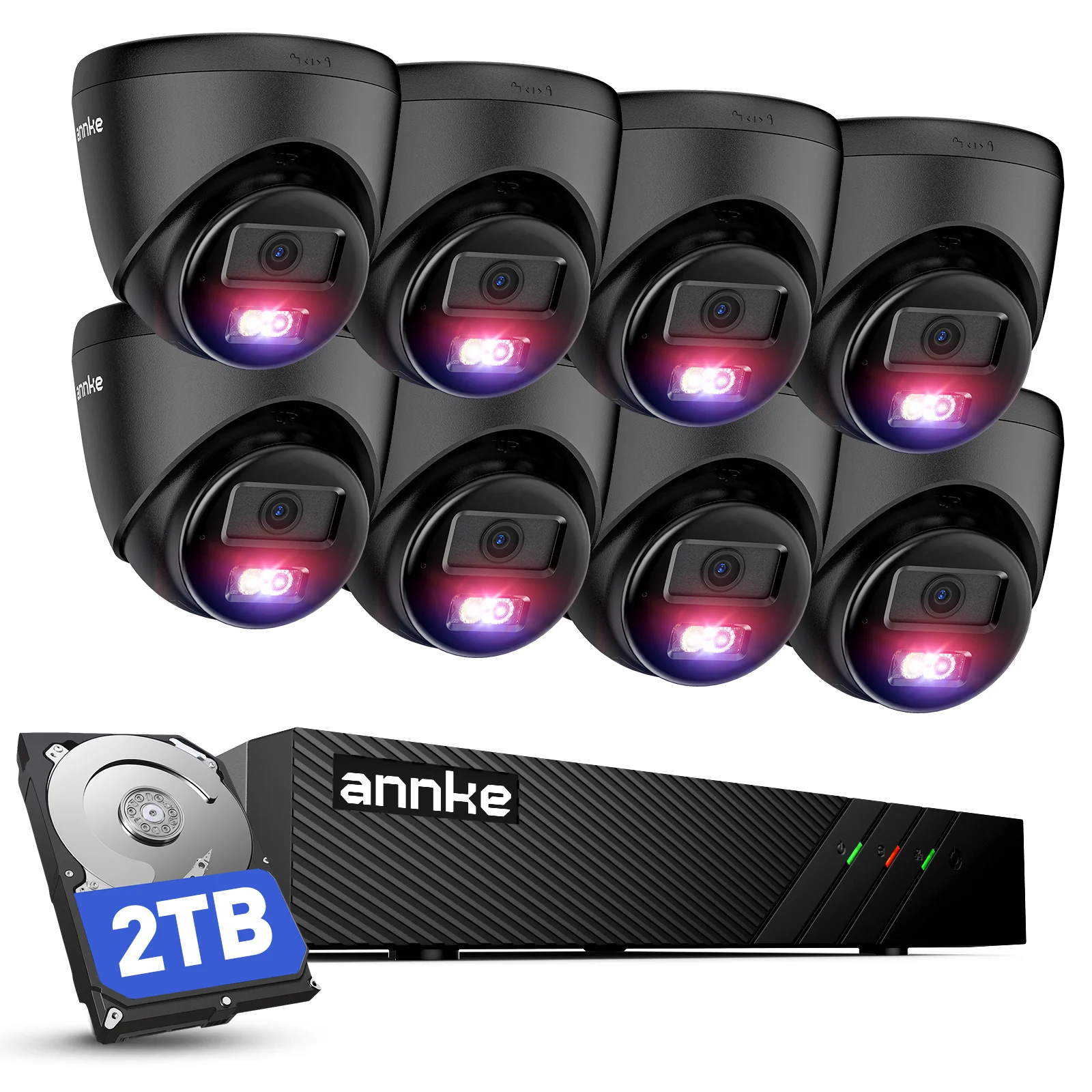 ANNKE 3K PoE CCTV Camera System Outdoor, 8x Wired Security IP with Spotlights (Black) Human/Vehicle Detection Color Night Vision 8CH NVR 2TB Hard Drive for 24/7 Audio Recording