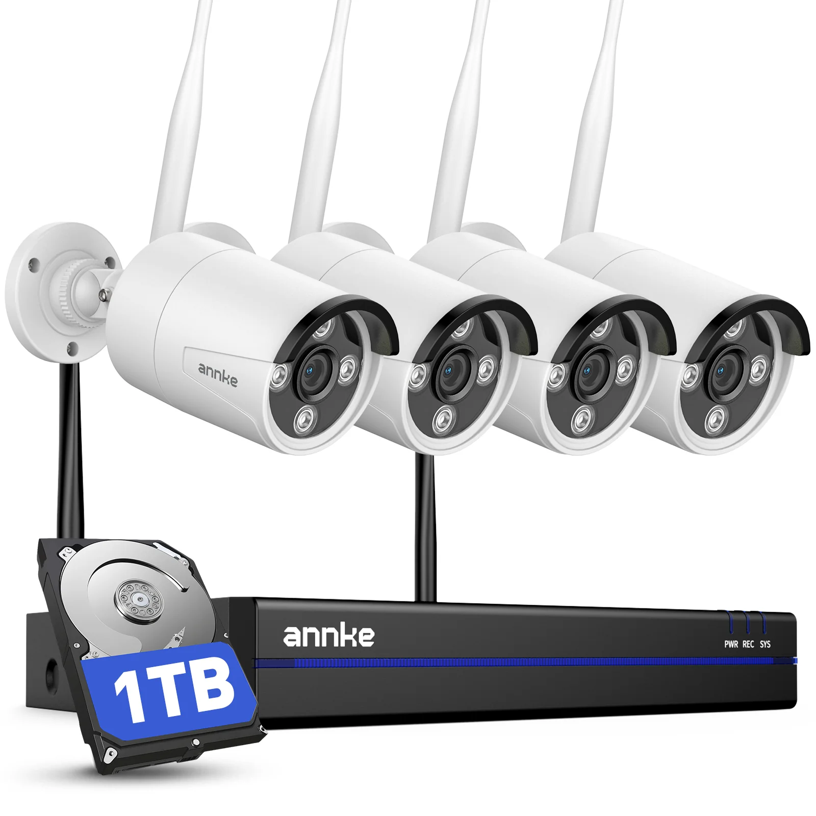 ANNKE 4K 16CH Wireless CCTV Camera System, 4pcs 8MP Metal Security Camera Outdoor with Color Night Vision, 1TB HDD for 24/7 Recording, 5G & 2.4G WiFi, Two Way Audio, Human Detection, Alarm Lights