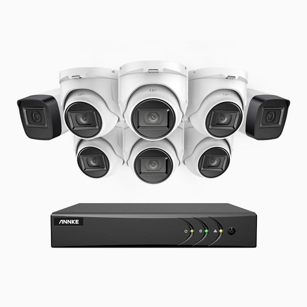 EL200 - 1080p 8 Channel Outdoor Wired Security CCTV System with 2 Bullet & 6 Turret Cameras, 3.6 MM Lens, Smart DVR with Human & Vehicle Detection, 66 ft Infrared Night Vision, 4-in-1 Output Signal, IP67