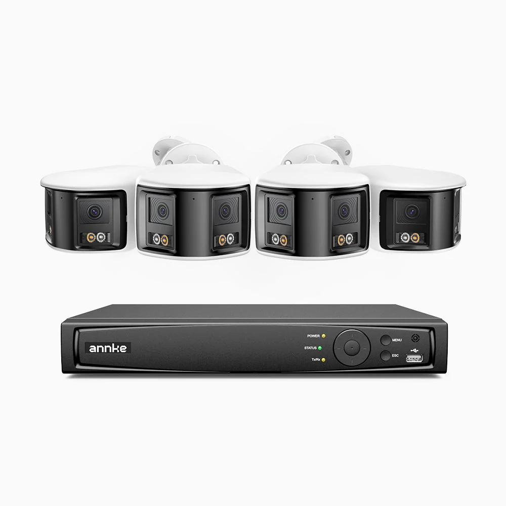 FDH800 - 8 Channel PoE Security System with 4 X 8MP UHD Dual Lens Cameras, 180° Panoramic View, Smart Dual Light Night Vision, Two-Way Audio, Active Siren & Alarm, Human & Vehicle Detection, IP67 - Image 2