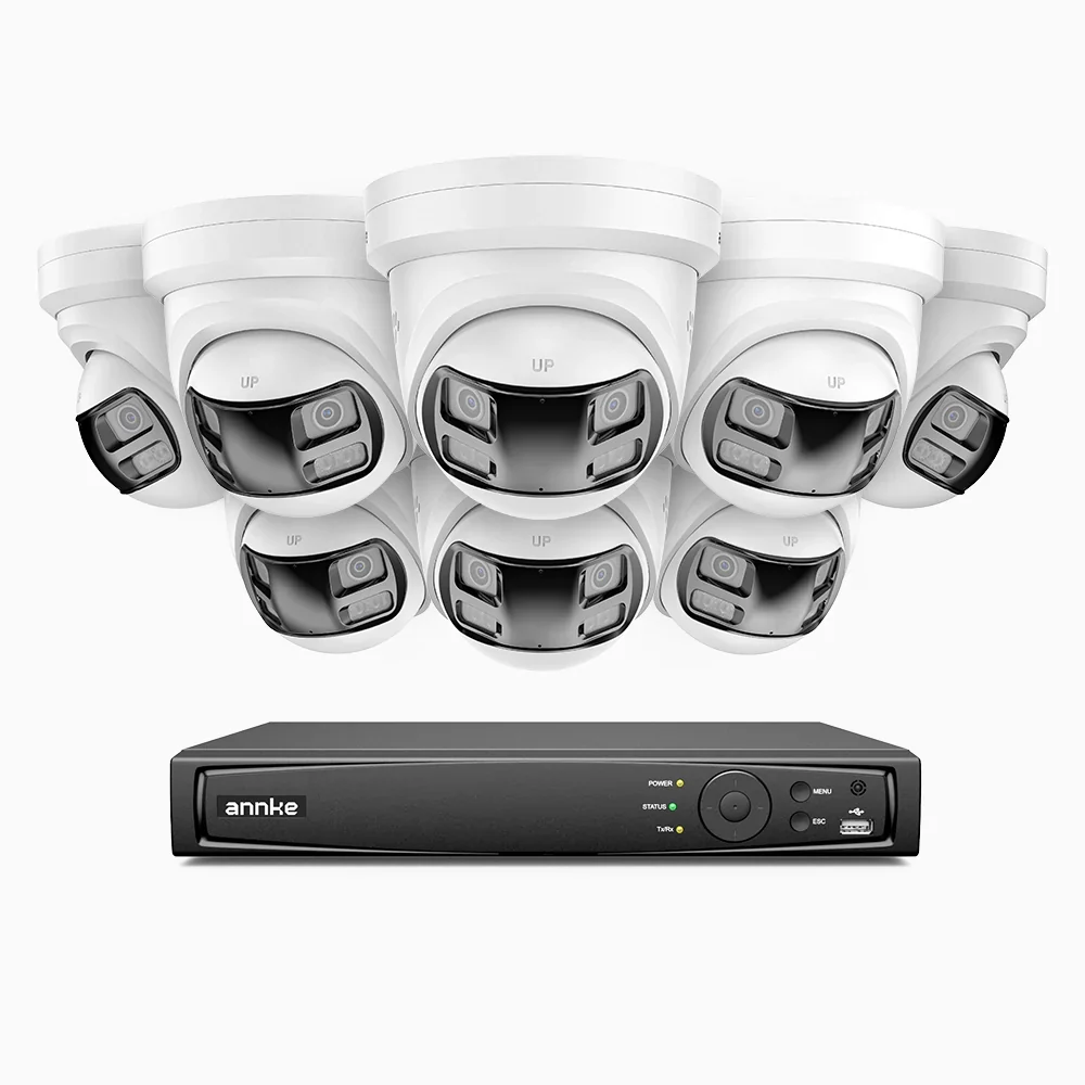 FDH800P - 8MP UHD 8 Channel 8 Dual Lens Cameras PoE Security System, 180° Panoramic View, All-Metal Housing, Smart Motion 2.0, Dual Light Night Vision, Two-Way Audio, Active Siren & Alarm, Human & Vehicle Detection, IP67