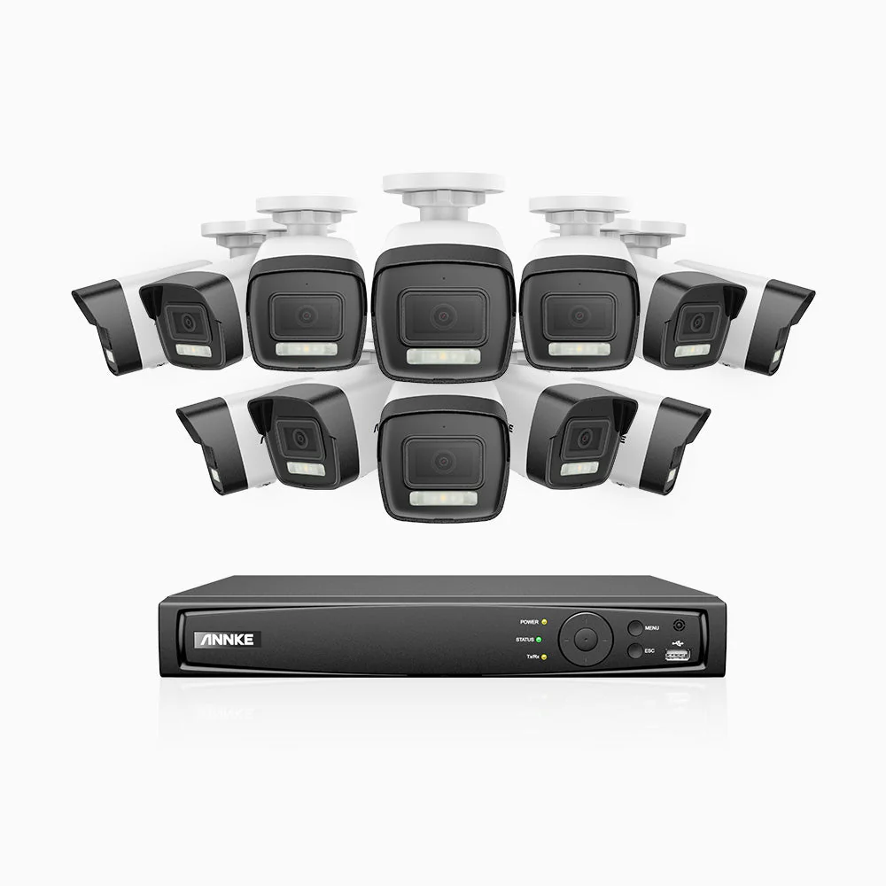 H500P - 3K 16 Channel 12 Cameras PoE Security System, Colour & IR Night Vision, 3072*1728 Resolution, f/1.6 Aperture (0.005 Lux), Human & Vehicle Detection, Built-in Microphone, IP67
