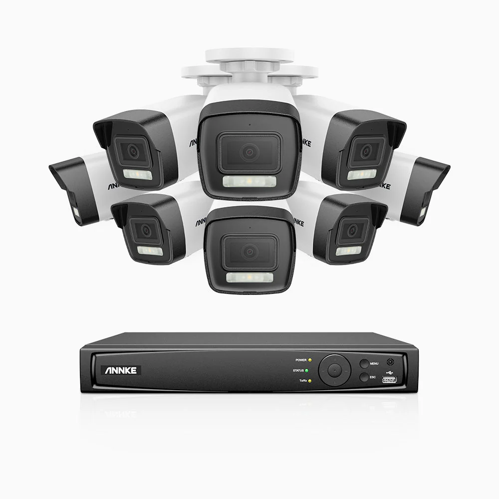 H500P - 3K 16 Channel 8 Cameras PoE Security System, Colour & IR Night Vision, 3072*1728 Resolution, f/1.6 Aperture (0.005 Lux), Human & Vehicle Detection, Built-in Microphone, IP67