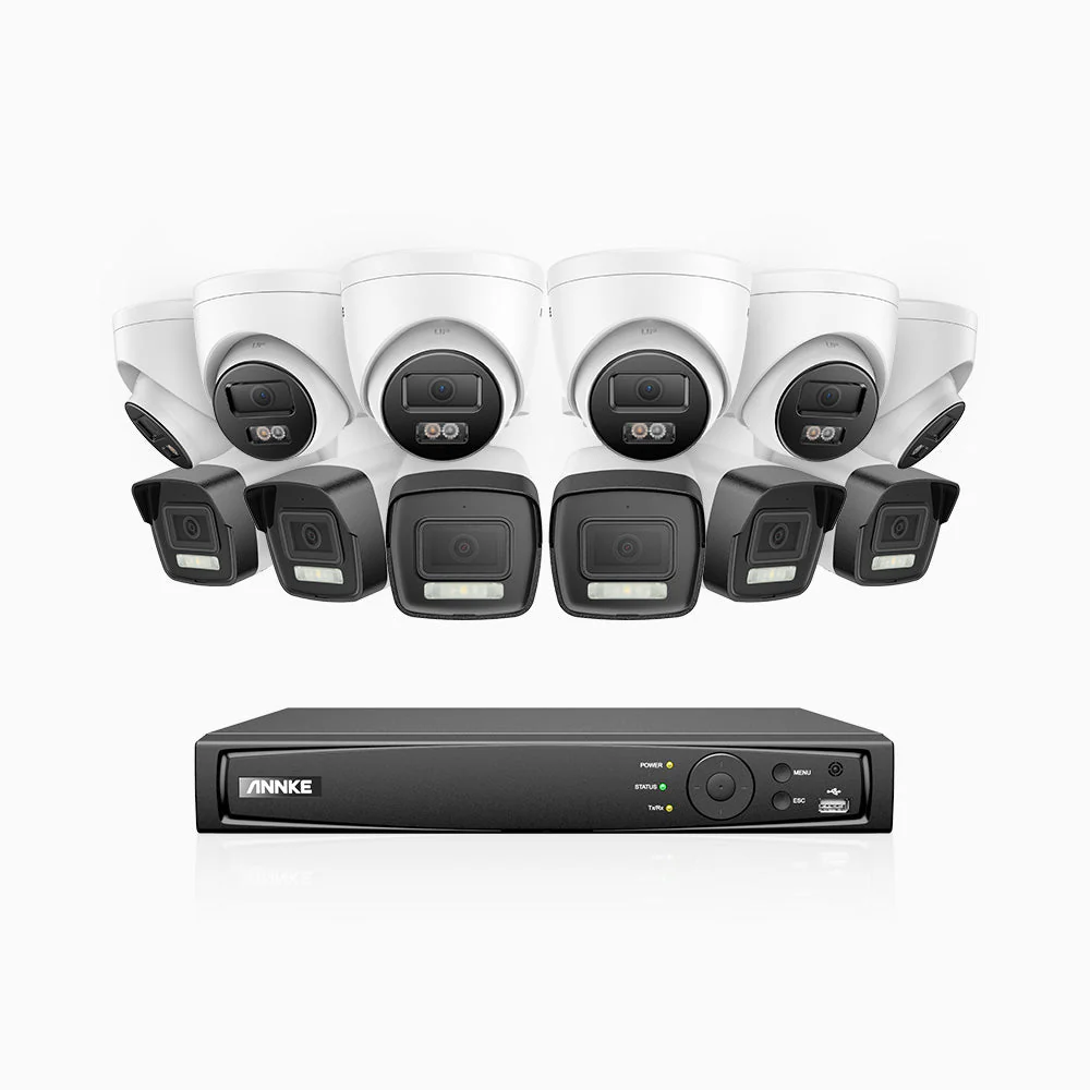 H500P - 3K 16 Channel PoE Security System with 6 Bullet & 6 Turret Cameras, Colour & IR Night Vision, 3072*1728 Resolution, f/1.6 Aperture (0.005 Lux), Human & Vehicle Detection, Built-in Microphone, IP67
