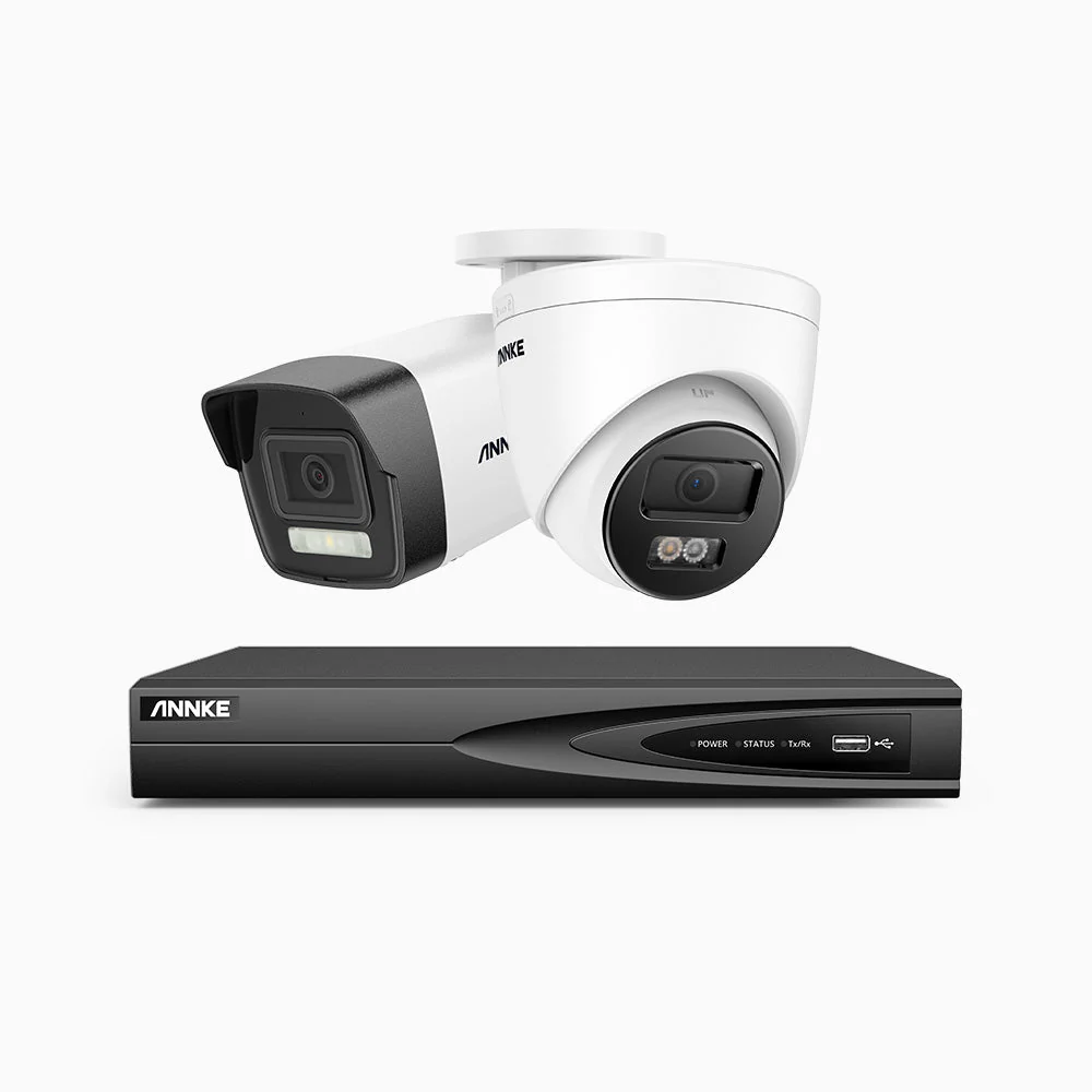 H500P - 3K 4 Channel PoE Security System with 1 Bullet & 1 Turret Cameras, Colour & IR Night Vision, 3072*1728 Resolution, f/1.6 Aperture (0.005 Lux), Human & Vehicle Detection, Built-in Microphone, IP67