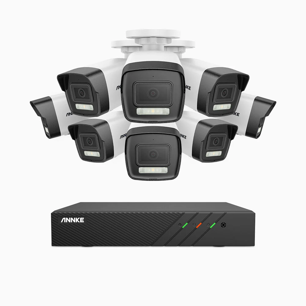 H500P - 3K 8 Channel 8 Cameras PoE Security System, Colour & IR Night Vision, 3072*1728 Resolution, f/1.6 Aperture (0.005 Lux), Human & Vehicle Detection, Built-in Microphone, IP67