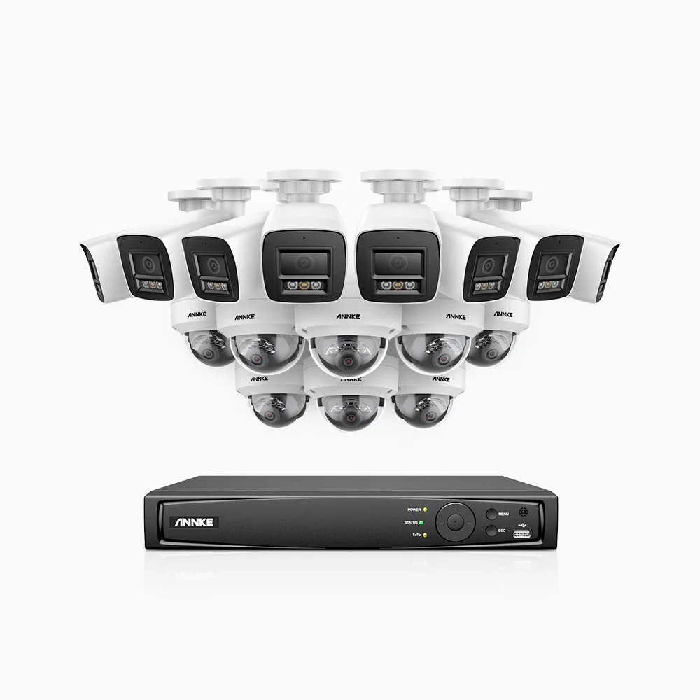 H800 - 4K 16 Channel PoE Security CCTV System with 8 Bullet & 8 Dome (IK10) Cameras, Vandal-Resistant, Human & Vehicle Detection, Colour & IR Night Vision, Built-in Mic, RTSP Supported