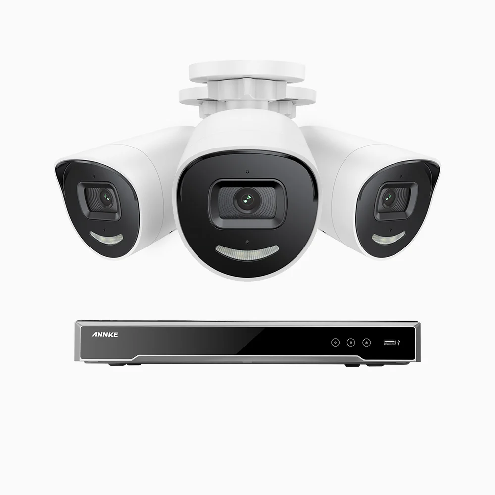 H800X - 4K 8 Channel 3 Cameras PoE Security System, 1/1.8'' BSI Sensor, f/1.6 Aperture (0.003 Lux), Siren & Strobe Alarm, 2CH 4K Decoding Capability, Human & Vehicle Detection, Perimeter Protection, All-Metal Housing