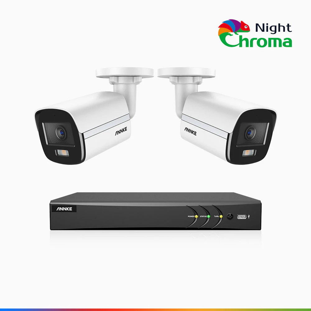 NightChroma<sup>TM</sup>  NAK500 - Updated Version, 3K 8 Channel 2 Cameras TVI Security System, Acme Colour Night Vision, 2960 × 1665 Resolution, f/1.0 Aperture (0.001 Lux), Built-in Microphone, IP67