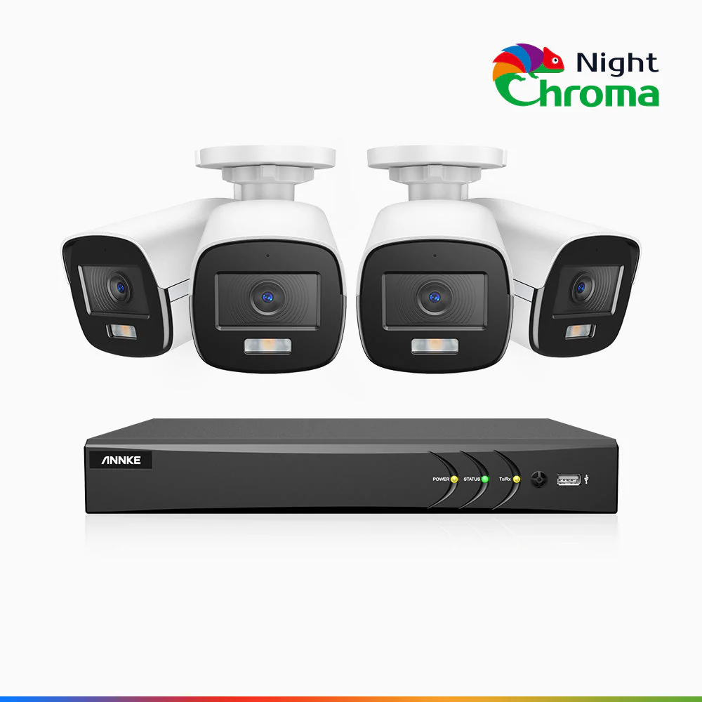 NightChroma<sup>TM</sup>  NAK500 - Updated Version, 3K 8 Channel 4 Cameras TVI Security System, Acme Colour Night Vision, 2960 × 1665 Resolution, f/1.0 Aperture (0.001 Lux), Built-in Microphone, IP67