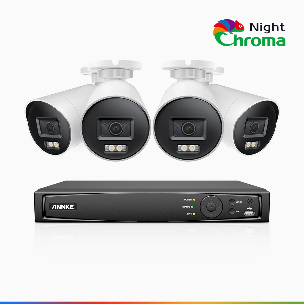 NightChroma<sup>TM</sup> NBRK800 - 4K  8 Channel 4 Cameras Outdoor PoE Security  System, Red Blue Flashing Lights & Siren, 3840*2160@25 fps, Acme Color & IR Night Vision, Human & Vehicle Detection, Two-Way Audio, IP67 Weatherproof, All-Metal Housing - Image 2