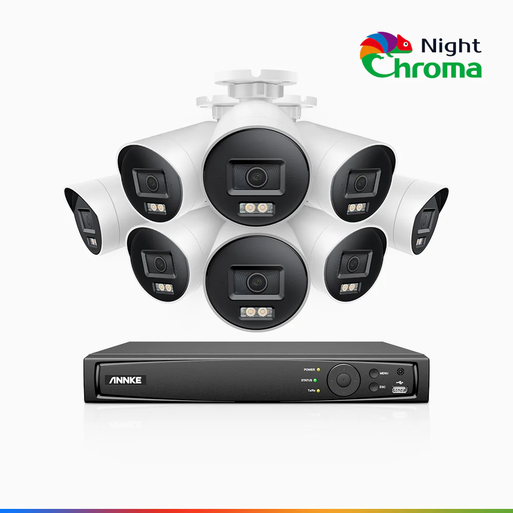 NightChroma<sup>TM</sup> NBRK800 - 4K  8 Channel 8 Cameras Outdoor PoE Security  System, Red Blue Flashing Lights & Siren, 3840*2160@25 fps, Acme Color & IR Night Vision, Human & Vehicle Detection, Two-Way Audio, IP67 Weatherproof, All-Metal Housing - Image 2