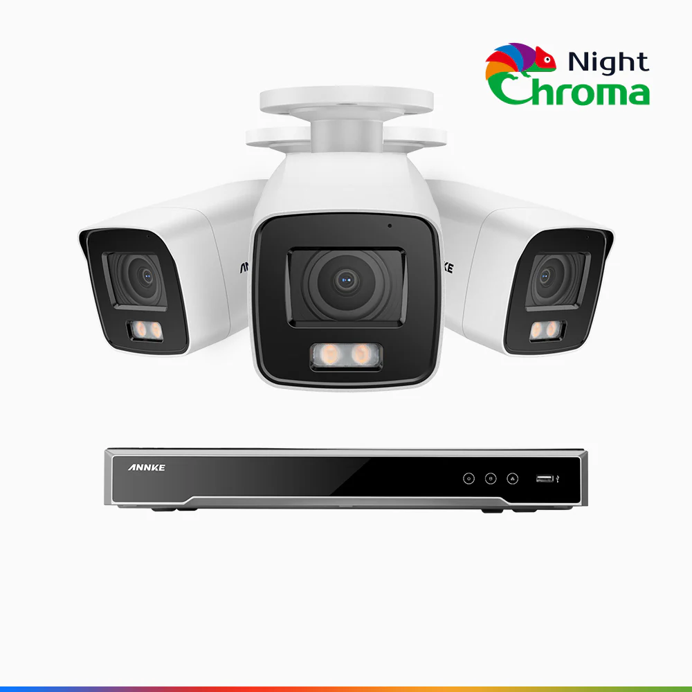 NightChroma<sup>TM</sup> NCK800 – 4K 8 Channel 3 Cameras PoE Security System, f/1.0 Super Aperture, Colour Night Vision, 2CH 4K Decoding Capability, Human & Vehicle Detection, Intelligent Behavior Analysis, Built-in Mic, 124° FoV