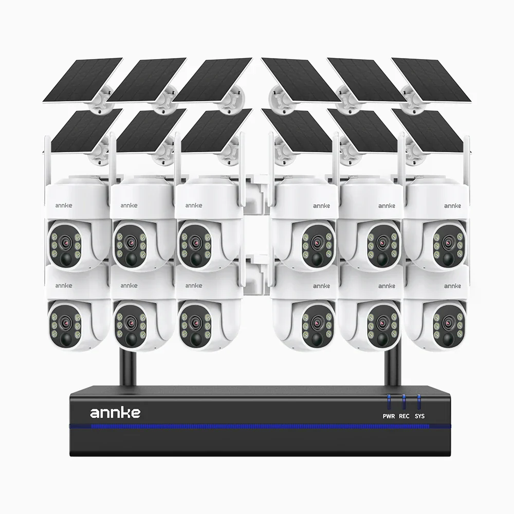 WBS400 - 4MP 16 Channel 12 Battery Cameras Outdoor Wireless NVR Security System, 2.4G & 5.8G Dual-Band WiFi, Motion Detection, Two-Way Audio, Battery & Solar Powered, 270° Pan & 90° Tilt, Cloud & Max. 256 GB Local Storage, Works with Alexa