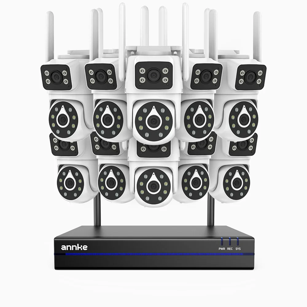 WCDS400 - 4MP 16 Channel 10 Dual-Lens WiFi Cameras Outdoor Wireless NVR Security System, 2.4G/5G Dual-Band WiFi, 350° Pan & 90° Tilt, Dual-Light Night Vision, Motion Detection, Two-Way Audio, Works with Alexa
