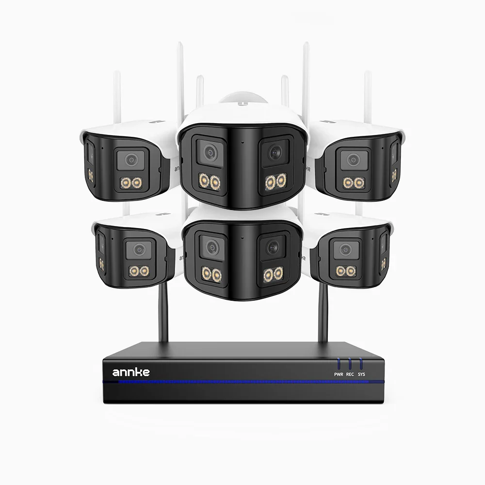 WSCD400P - 4MP 8 Channel 6 Dual-Lens Cameras Wireless NVR Security System, 170° Ultra-wide Angle, 2.4G/5G Dual-Band WiFi, Full Color Night Vision, Two-Way Audio, Cloud & Max. 256 GB Local Storage, Works with Alexa